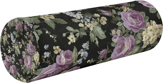 Vintage Purple Roses Neck Roll Pillow Bolster Round Health Memory Foam Long Cervical Cylinder Pillows with Removable Washable Cover for Body Bed Legs Back Yoga
