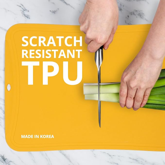 Blue Ginkgo TPU Cutting Board, Medium, Made in Korea, Yellow | Gentle on Knife Edges. Flexible and Durable.