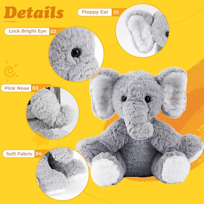 Elephant Stuffed Animals Soft Plush Toy for Baby Girls Boys,12" Grey Soft Small Stuffed Elephant Huggable Gifts for Birthday