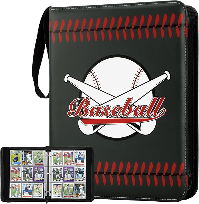 Trading Card Binder with Sleeves 9 Pocket Premium 720 Double Sided Pocket PU Card Collection Binder, Collectible Albums Card Folder for MTG, TCG, Sports Cards（9-Black Baseball）