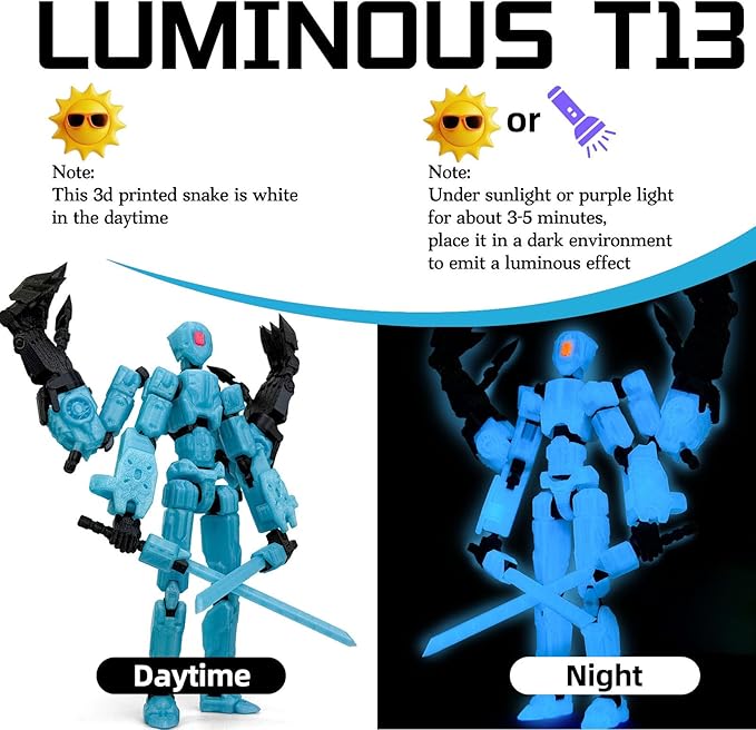 8Inch T13 Action Figure Assembly Completed,3D Printed Multi-Jointed Movable Toy Nova 13 Action Figures Desktop Decorations for Game Lovers Toy (Blue Luminous Blue)