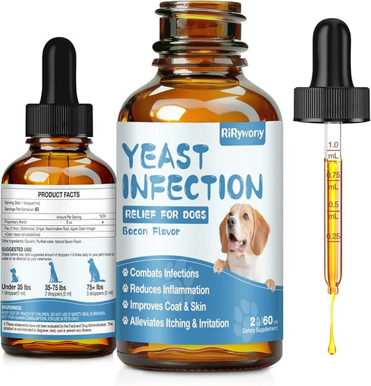 Yeast Infection Treatment for Dogs - Dogs Ear Infection Treatment, Natural Anti Yeast Supplement with Drops, Soothing Itch Skin Allergy Relief, Reduces Inflammation, 2 Oz