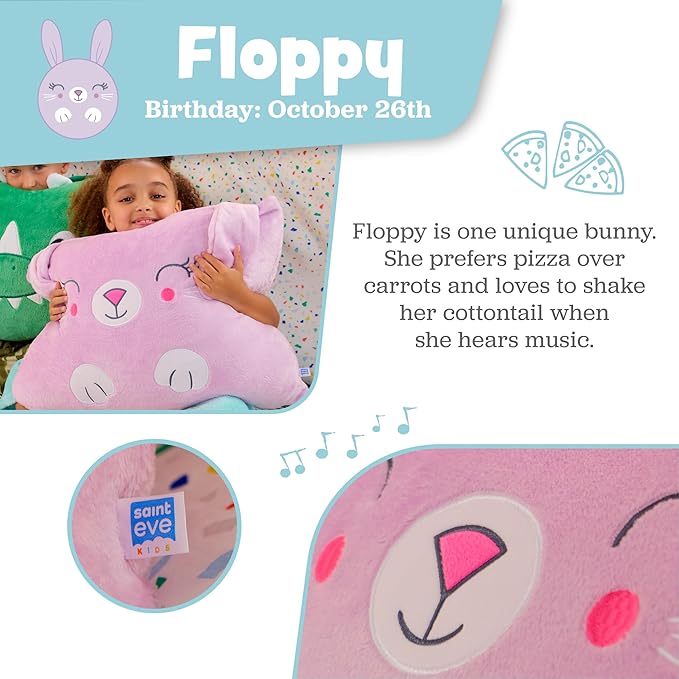 Saint Eve Kids Pillow Pals Fuzzy Pillow Case, Cute Animal Friends Soft Pillow Cover for Kids Beds and Nap Time - Floppy the Bunny