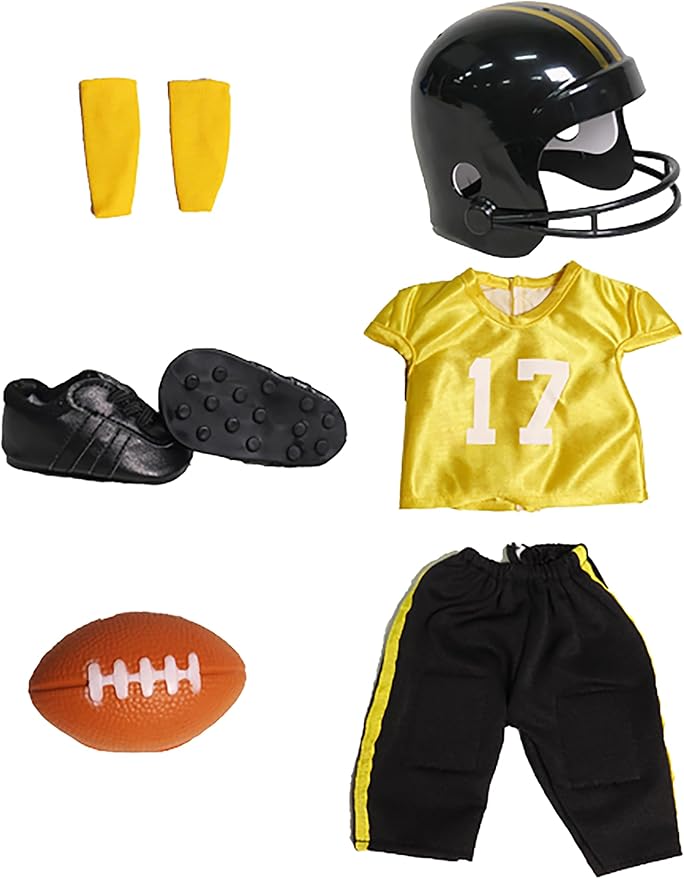 Yellow and Black Football Outfit 6pc for 18-Inch Dolls | Premium Quality & Trendy Design | Dolls Clothes