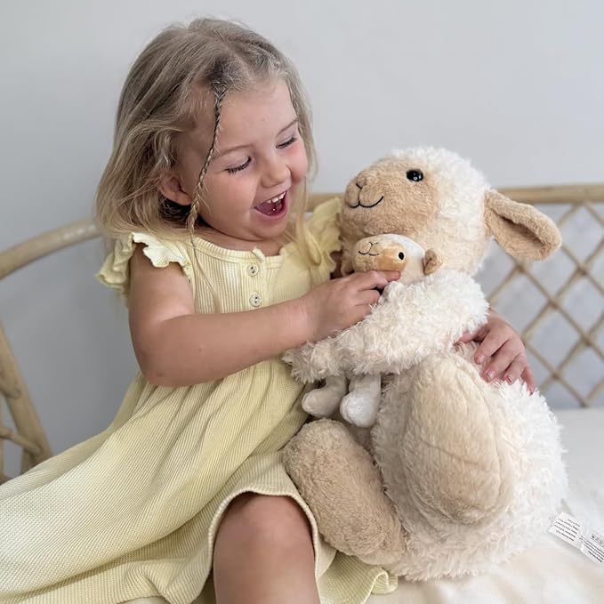 Tezituor 2-in-1 Large Sheep Stuffed Animal, 16 Inch Big Stuffed Sheep Plush with Baby Toy for Girls Boys, Cuddle Hugging Lamb Plush Gift for Birthday Christmas