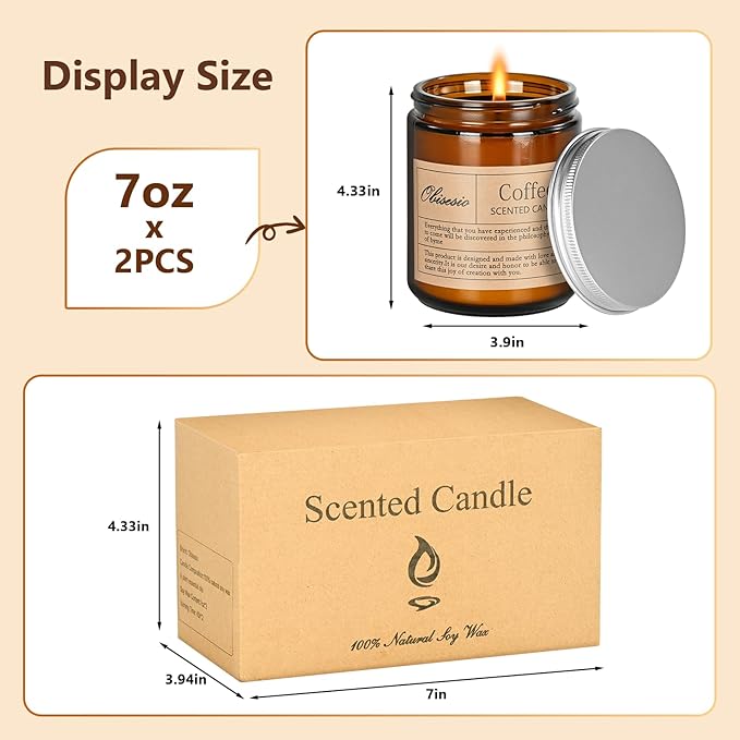 Candles for Home Scented, 2 Pack Scented Candles for Stress Relief & Self-Care, Aromatherapy Candle for Men and Women Birthday, Soy Sleep Jar Candle Set(Coffee & Vanilla)