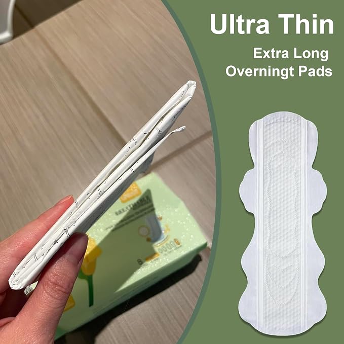 uNeat 2X Long with Wings Ultra Thin Sanitary Pads, Unscented, Eliminates Odor, Heavy Absorbency, Overnight, Individually Sealed (2X Long, 8 Count/Pack,2-Pack)