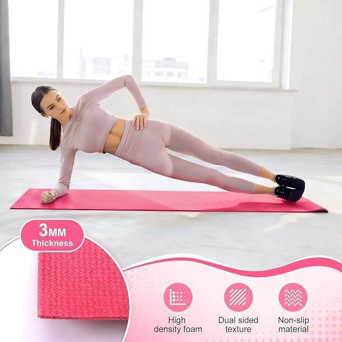 3 mm Thin Yoga Mats Bulk, Lightweight PVC Exercise Mats Non Slip Workout Fitness Pads for Yoga Pilates Stretching Classes Gym Home Studio, Easy to Clean