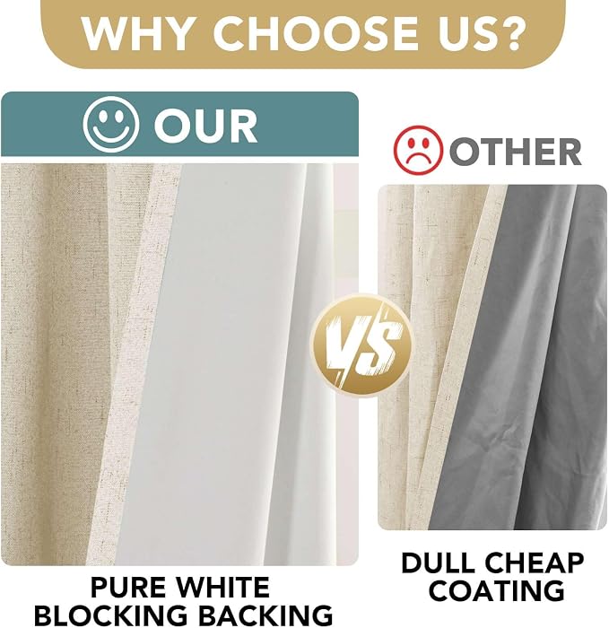 H.VERSAILTEX 100% Blackout Curtains for Bedroom Thermal Insulated Linen Textured Curtains Heat and Full Light Blocking Drapes Living Room Curtains 2 Panel Sets, 42x45 Inch, Bleached Sand