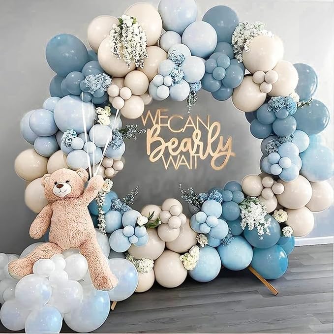 Dusty Blue and Gold Balloons 60 Pcs, 12 Inch Dusty Baby Blue Chrome Gold Balloon Cream Sand White Balloon for Boy Baby Shower Decorations Bridal Shower Gender Reveal Boho Birthday Party Supplies