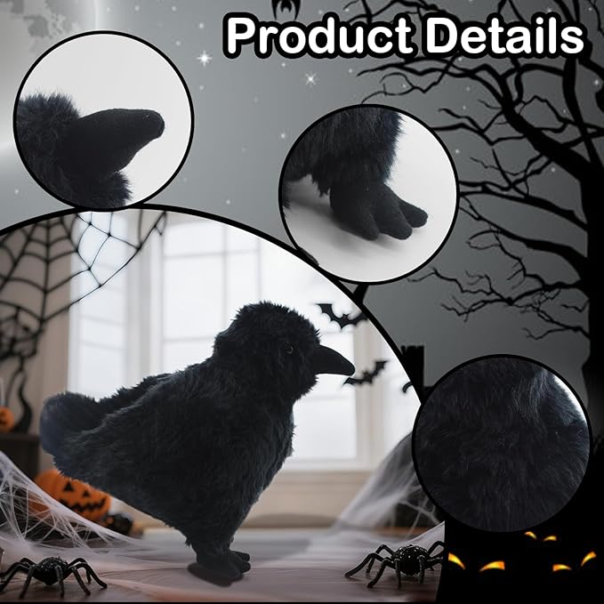 2pcs Simulated Crows,Cute Black Raven Stuffed Animal Plush Toy,Soft Little Bird Raven Stuffed Toys,Black Feather Birds Prop for Indoor Outdoor 9.84''