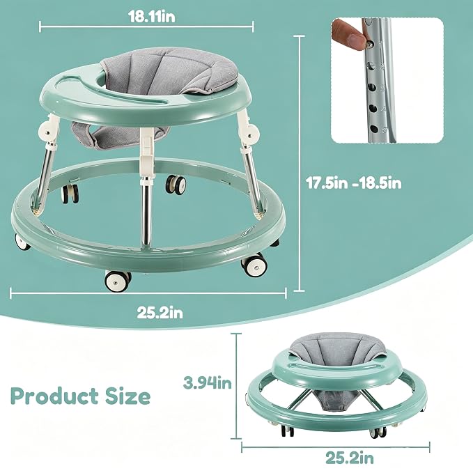 Folding Baby Walker,Height Adjustable Baby Walker for Babys 6-18 Months (Green)