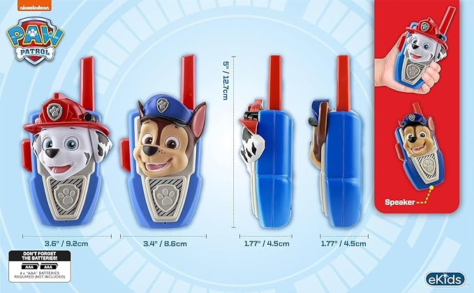 eKids Paw Patrol Chase Marshall Walkie Talkies for Kids, Static Free and Extended Range, Indoor and Outdoor Toys (Chase Marshall)