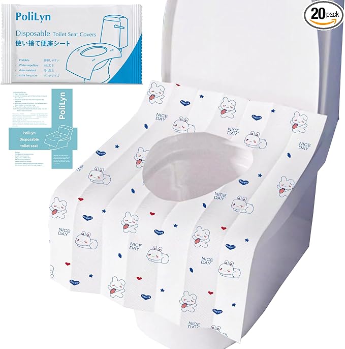 Disposable Toilet Seat Covers | Waterproof Design | for Adults and Kids Potty Training | Portable Accessories for Public Restrooms, Camping, Airplane Travel (20, Rabbit)