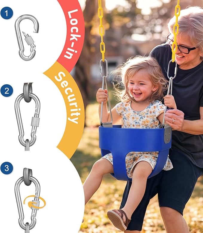 High Back Full Bucket, Toddler Swing with Coated Chains & Triangle Dip Pinch Protection for Safety, Baby Swing Outdoor with Locking Buckles, Toddler Bucket Swing for Backyard, Playground, Blue