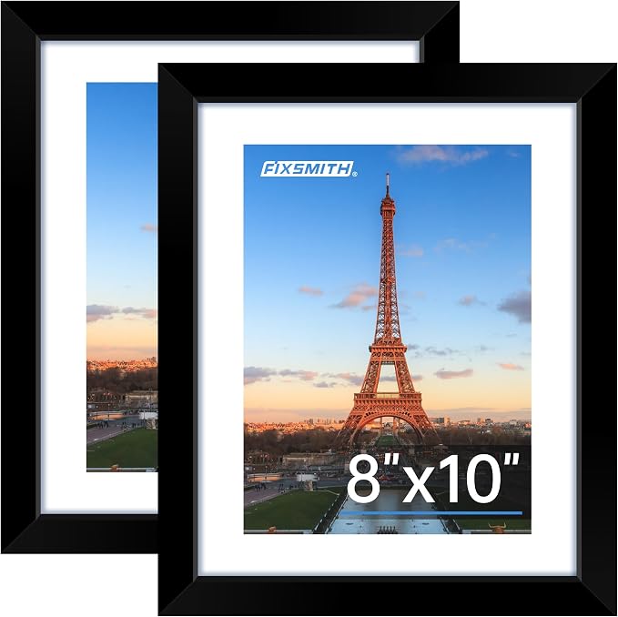 8x10 Picture Frame, Black Photo Frame with HD Plexiglass, Display Pictures 5x7 with Mat or 8x10 Without Mat, Picture Frames Collage for Tabletop or Wall Display, 2 Pack