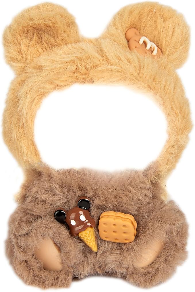 Plush Doll Clothes for Labubu - Cute Animal 17cm Doll Clothing, Premium Doll Accessories Clothes for Collectors or Display - Kawaii Sandwich Cookie Bear Costume (No Dolls)