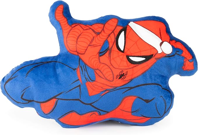 Jay Franco Kids 3 Piece Gift Set – 12" Shaped Character Pillow, 12" Decorative Pillow & 40" x 50" Throw Blanket, Ultra-Soft Plush Bedding, Couch Décor & Holiday Travel Set, Multi - Christmas Spiderman