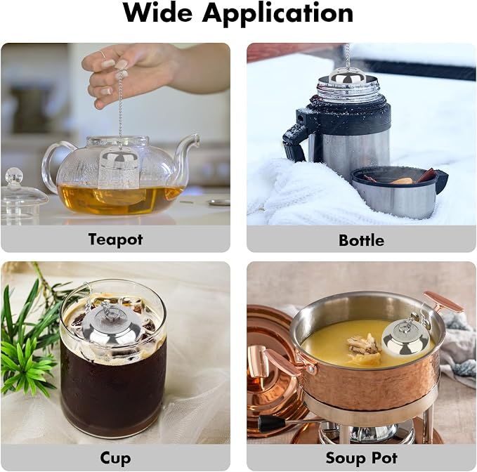 Tea Infuser for Loose Leaf Tea, Extra Fine Mesh Tea Strainers, 304 Stainless Steel & Updated Slim Threaded Lid, Loose Leaf Tea Steeper for Brew Tea, Spices, Rooibos, 2 Pcs, Small, Sliver