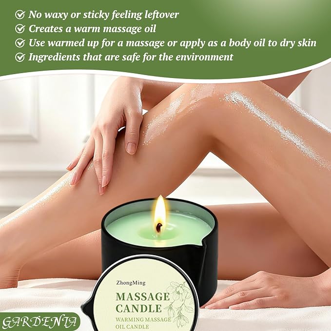 Warming Massage Oil Candle, Scented Body Oil Candle for Spa & Home Use, Romantic Gift, 2.02 oz (Gardenia)