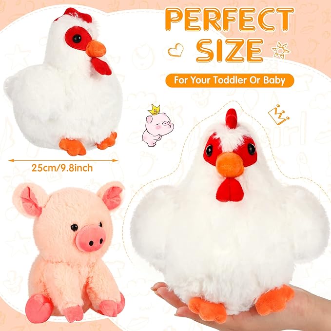 Skylety 5 Pack Farm Plush Animals Set 10 Inches Farm Stuffed Animals Barnyard Stuffed Toys Soft Pig Rooster Horse Sheep Cow Plush Toy for Birthday Party Favor Operation Christmas Items