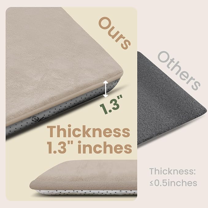 Huloo Sleep Baby Play Mat for Floor,1.3" Thick Elasti-Foam 50"×74" Playpen Mat for Tummy Time,Water Repellent Soft Coral Velvet for Toddler,Infant,Kids,Non-Slip Backing Safe for Crawling(Beige)
