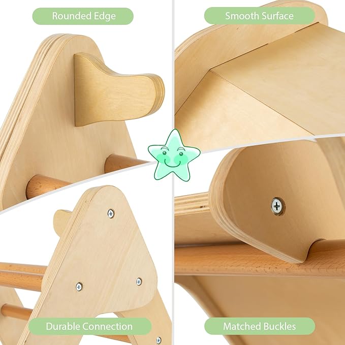 OLAKIDS Pikler Triangle Set 2 in 1 Climbing Toys for Toddlers Foldable Wood Montessori Baby Jungle Gym with Ladder Ramp Slide Kids Indoor Playground Activity Play Structure