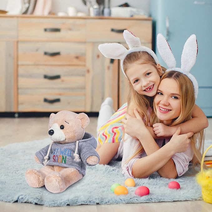 My OLi Plush Bear with Hoodie GET Well Soon - 7in Soft Stuffed Animal for Get Well Gifts Hospital Visits and Recovery Comfort