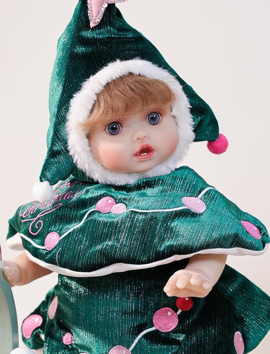 Baby Dolls, 18 Inch Realistic Reborn Full Vinyl Baby Doll with Curly Hair, Hand-Painted Lifelike Details & Cozy Outfit for Girls Ages 3+, Pretend Play, Display & Collection (Green)