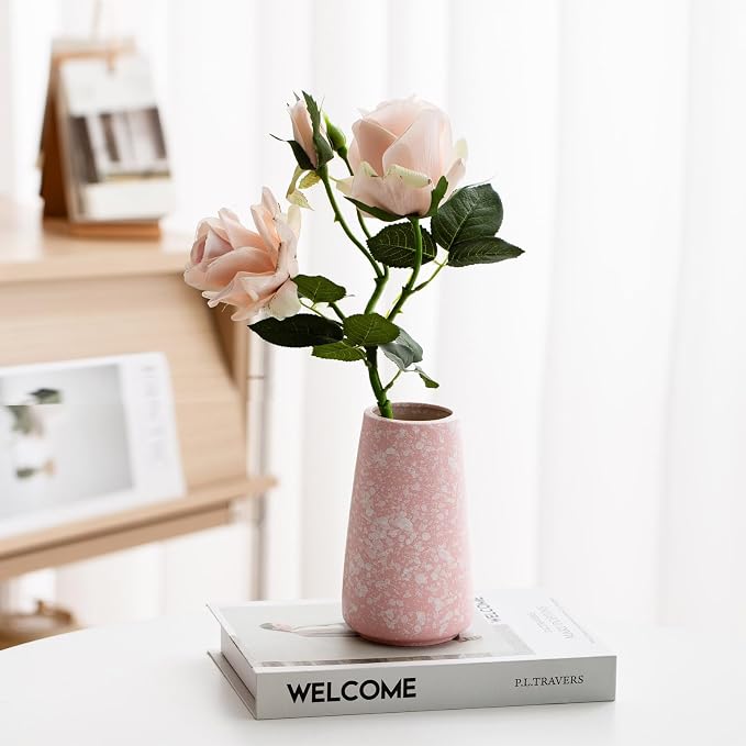 Simple Boho Ceramic Flower Vase for Home Decor (Snowflake Pink,Small) | 6'' Modern Cute Vase for Flower Plant Pampas Grass, Fit for Table Shelf Centerpieces, Living Room Bedroom Wedding Gift