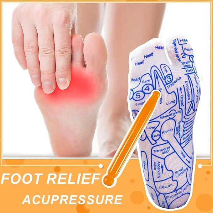Reflexology Socks Set,Reflexology Socks with Massage Tool,Foot Relief and Acupressure Reflexology Foot Massage Socks, White