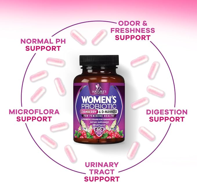 Probiotics 60 Billion CFU Per Serving for Women - 16 Unique Strains, Prebiotics Cranberry & Lactobacillus, PH Balance, Digestive & Gut Health, Vaginal & Immune Support, Women's Probiotic - 60 Capsules