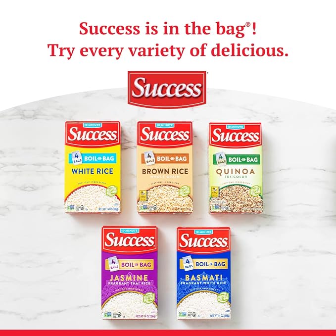Success Boil-in-Bag Rice, White Rice, 32-Ounce Box, Pack of 6 | Precooked rice bag for quick and easy meals, stovetop or microwave, ready in 10 minutes, gluten-free, kosher, non-GMO
