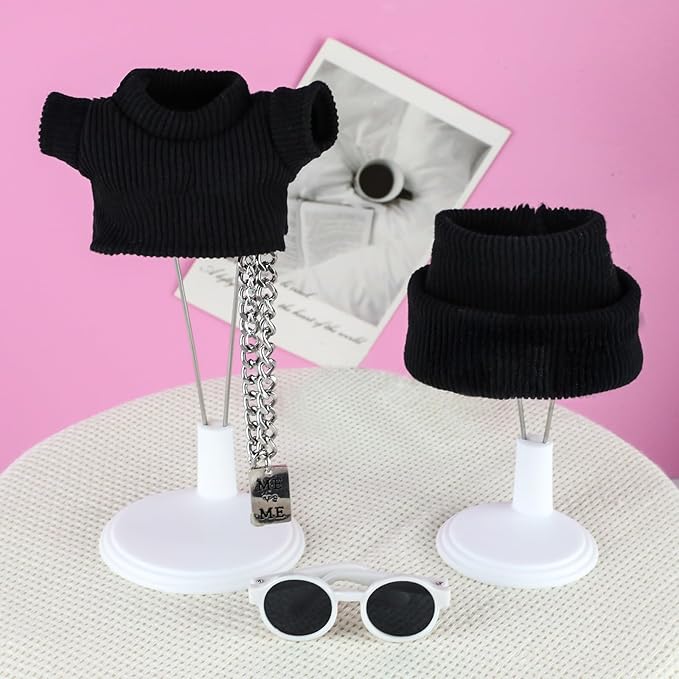 Doll Clothes 15cm Black Outfits for Dolls Cool Black Clothes Set Sweater Headband Glasses and Necklace Stylish Clothes Accessories (Style 8)