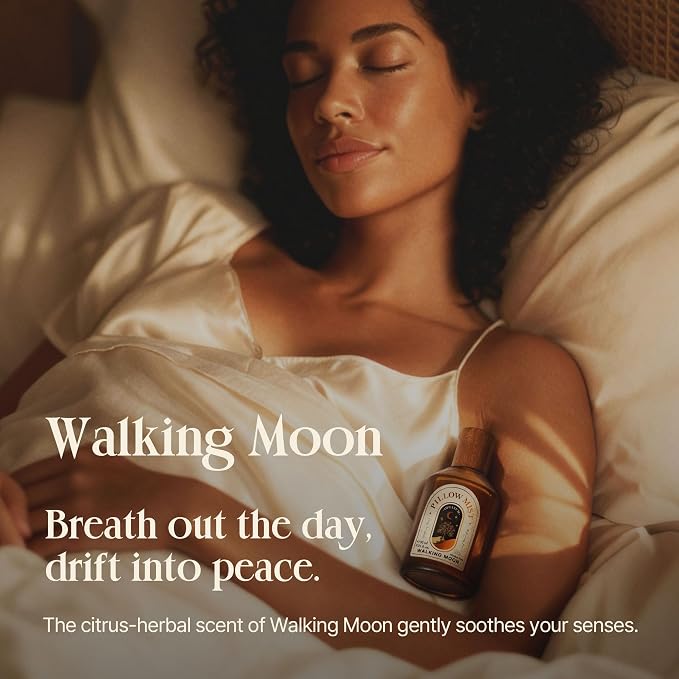OPTATUM Pillow Mist - Aromatherapy Pillow Spray for Sheets, Linen & Bedding, Natural Essential Oils for Stress Relief, Gift for Someone Who Wants to Sleep Well - Walking Moon