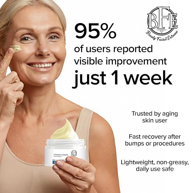 Vitamin K Cream- Moisturizing Bruise Healing Formula. Dark Spot Corrector for Bruising, Spider Veins & Broken Capillaries. Reduces Under Eye Dark Circles, Fine Lines, Puffiness, & Wrinkles.