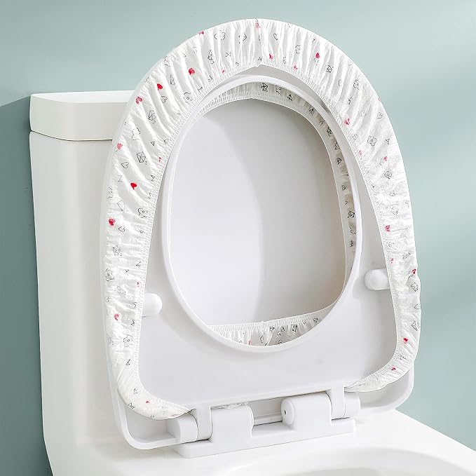 Elastic Large Size Disposable Toilet Seat Covers for Travel,20 Pack Waterproof Toilet Seat Covers for Bathroom,Fit for V/U/O/Square Shape Toilet,Individually Wrapped (2 colors-D set)