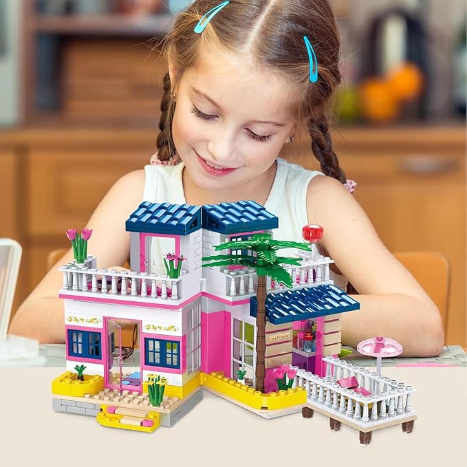 Sunshine Villa Building Set 360 Pcs Building Blocks Toys with Bicycle and Terrace Girls Friends Vacation Playset for Kids Girls 6+