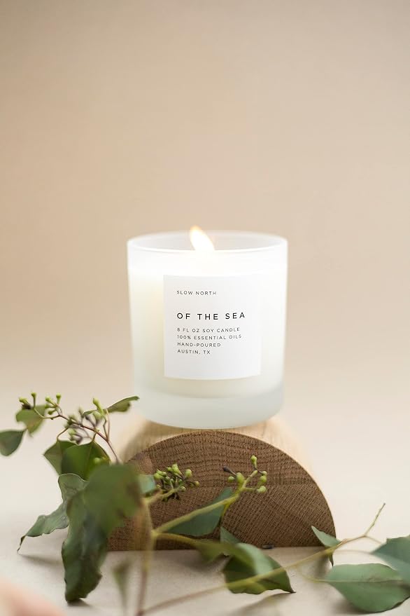 Slow North of The Sea Candle - Essential Oils and Pure Soy Wax Candle in a Reusable Frosted Glass Jar - A Unique and Mindful Scented Candle Hand-Poured in the USA (8 oz)