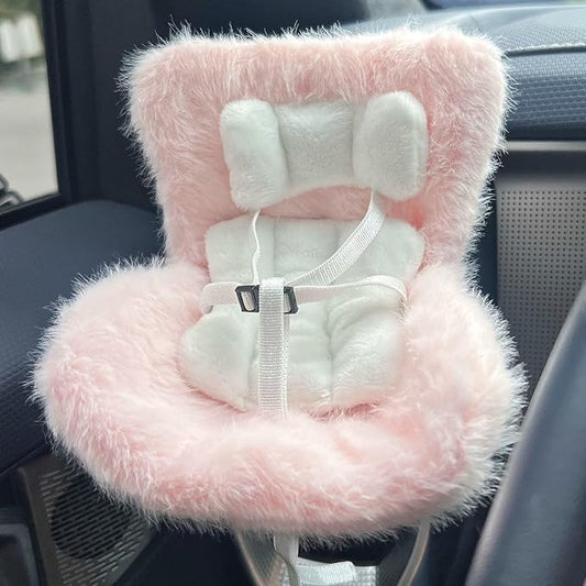 Doll Car Seat for 17cm Dolls with Air Vent Clip and Desktop Stand, Cute and Functional Car Ornament for Blind Box Doll Fans, Collectors (Pink)