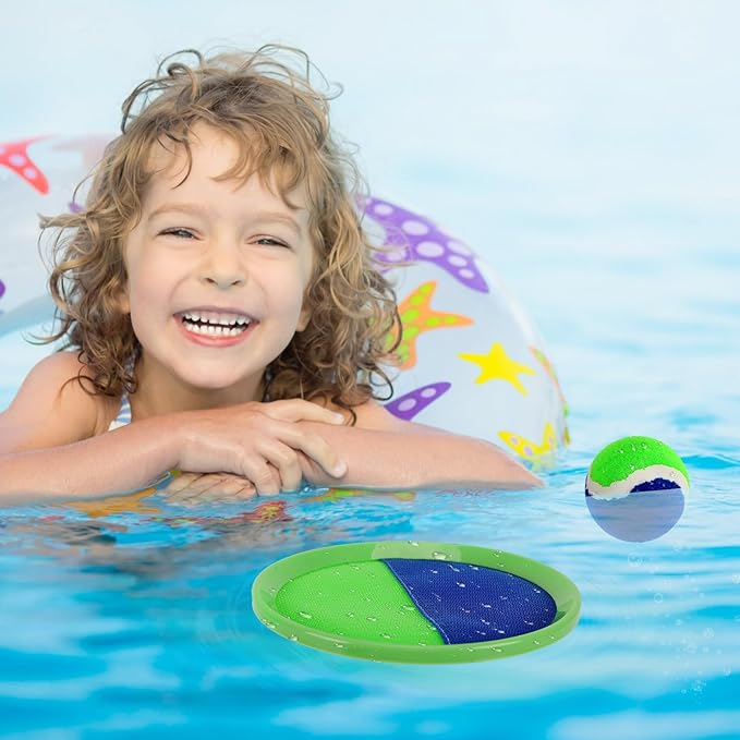 Kids Toys Toss and Catch Game Set, Waterproof Green Set，Ball Sports Games with 4 Paddles 4 Balls and 1 Storage Bag, Classic Outdoor Games, Beach Games, Yard Games Suitable for Kids Gift Ideal
