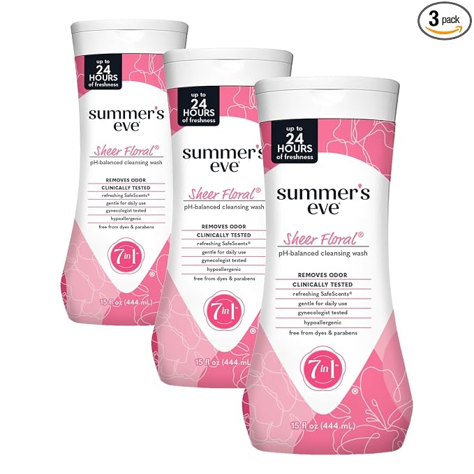 Summer's Eve Feminine Wash, Sheer Floral, Daily pH-Balanced Body Wash for Women, Feminine Care to Remove Vaginal Odor, Gynecologist Tested, 15 Fl Oz (Pack of 3)