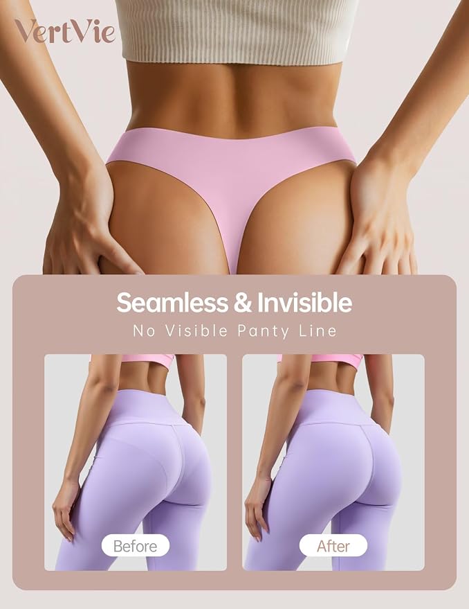 Vertvie Seamless Thongs for Women No Show Thong Panty Liners Invisible Workout Panties Sexy Breathable G-String Underwear