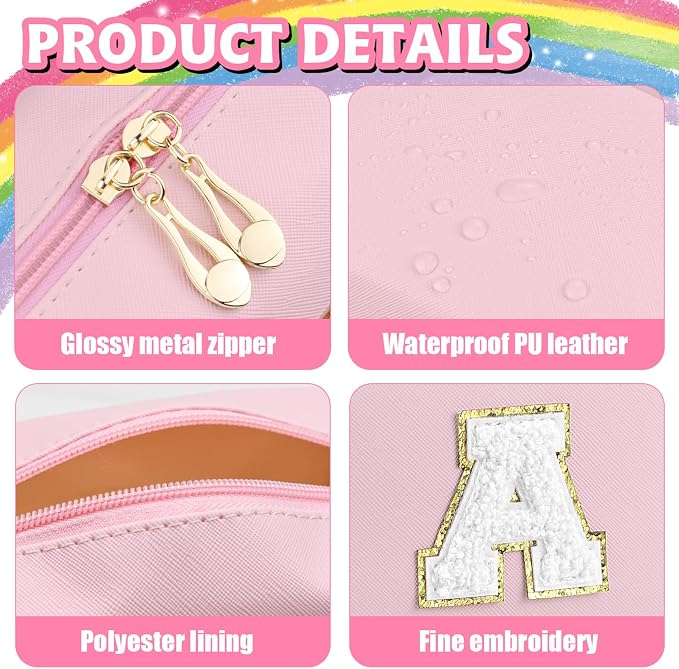 Initial Makeup Bag, Personalized Preppy Letter Monogram Cosmetic Bag | Waterproof PU Material, Compact Size, Large Capacity 7.09 x 2.95 x 3.94 in, Surprise Gift for Daughters and Teens