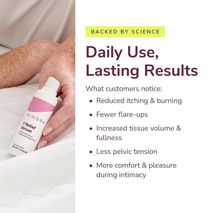Kindra V Relief Serum - Perimenopause & Menopause Support Moisturizer for Intimate Discomfort - Vegan Feminine Moisturizer for Intimate Skin Care Specially Formulated for Sensitive Skin - (1oz)