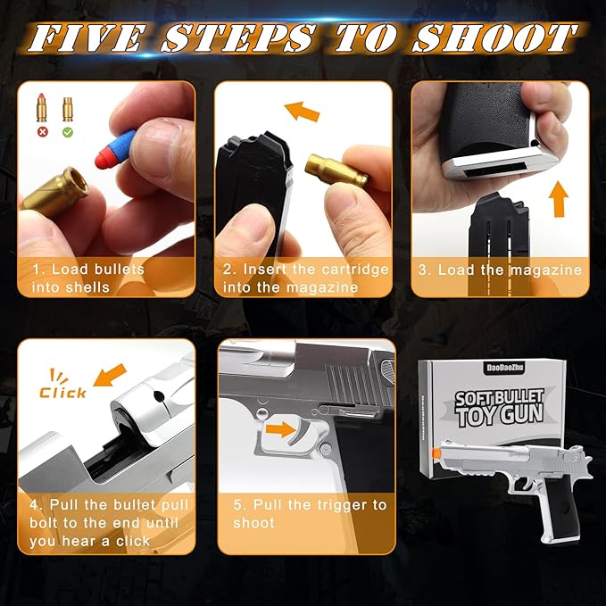 Toy Pistol Guns Toys for 8 9 10 11 12 13+ Year Old Boys Kids, Sports & Outdoor Play Toys Gun with Soft Bullet & Shell Ejecting, Silver Fidget Toy Guns for Boys 8-12, Kids Gifts for Birthday