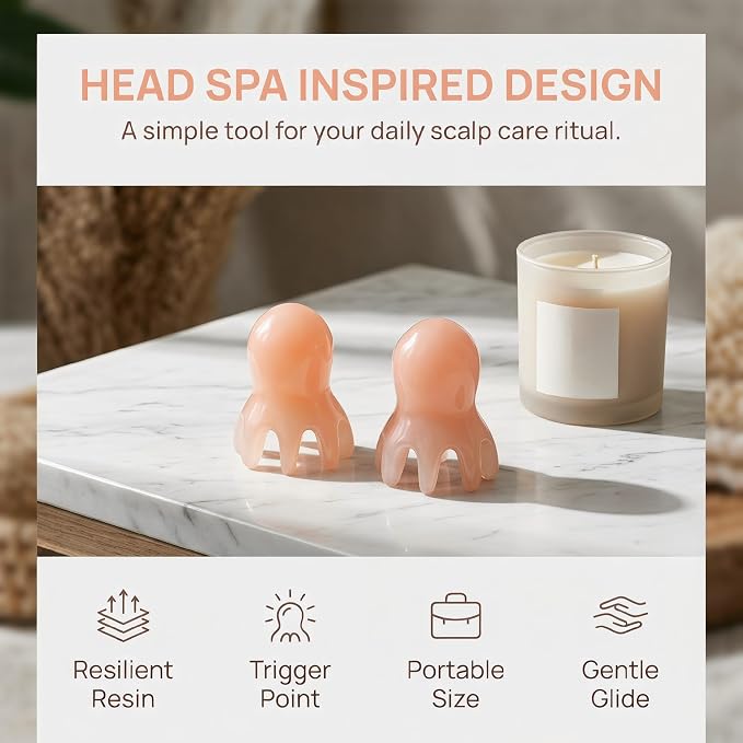 NIIIYTYB 2Pcs Head Massage Tool Scalp Massager Scraper for Deep Relaxation Acupressure Japanese Spa Hair Care Supplies Octopus Scalp Massager Home Office Travel Light Pink