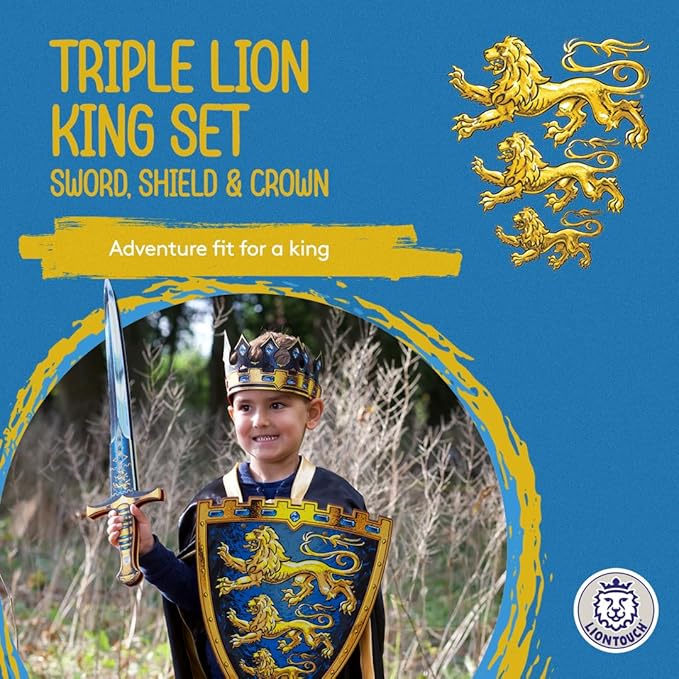 Liontouch - Triple Lion King Foam Sword, Shield & Crown for Boys – Age 3-8 Years | Medieval Toy Set for Pretend Play | Safe Weapons & Battle Accessories for Kids’ Dress Up, Cosplay & Royal Costumes