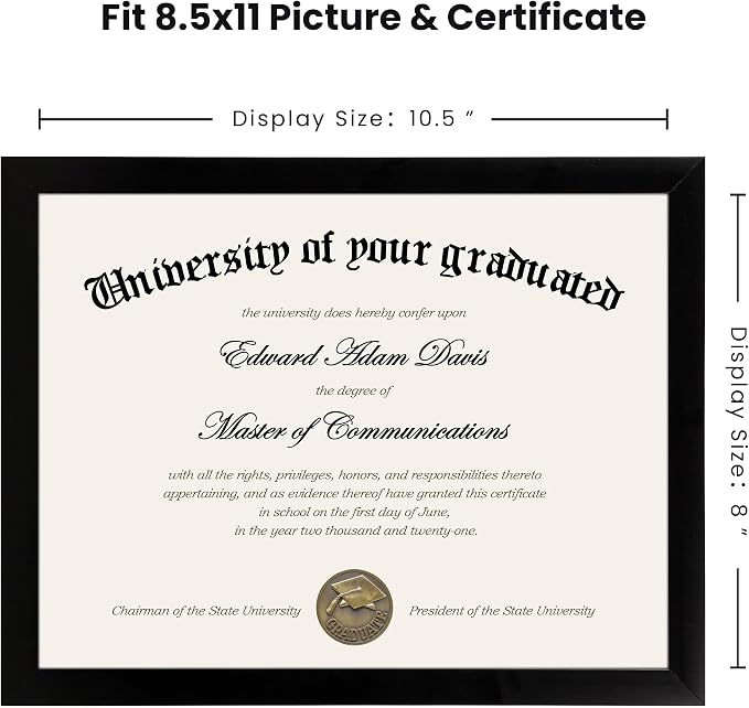 upsimples Certificate Frame, 8.5 by 11 Glass Diploma Frames, 5 Pack, Black | Displays 8.5x11 Document and Degree, Graduation Gift for Wall or Tabletop Decor, High-definition Glass