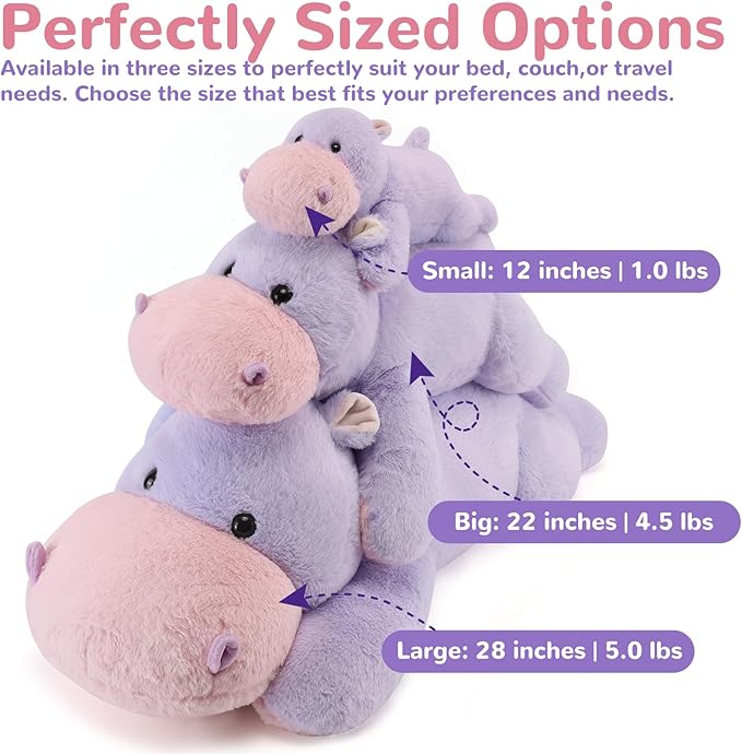 meowtastic Hippo Weighted Stuffed Animals - 28 Inch 5.0 Pounds Weighted Plush Hippo Stuffed Animals - Large Toys Pillow - Cute Plush Toys Gifts for Kids & Adults (28" 5.0 lbs)